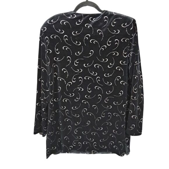 Vintage J.B.S. LTD Black Velvet Silver Sparkle Swing Jacket Size Large Buttoned - Picture 2 of 10